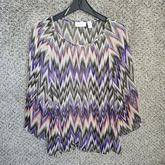 Chicos Top Womens 1‎ US Medium Gray Scoop Neck Sheer Blouse Casual Ladies - Picture 1 of 7